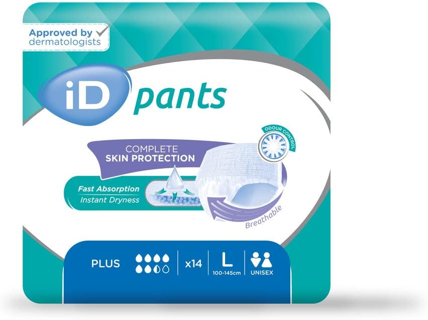 51vqL16+BhL._AC_SL1004_ iD Pants Plus L – Culottes absorbantes pour l'incontinence modérée à forte – Sachet de 14 unités – Image 1